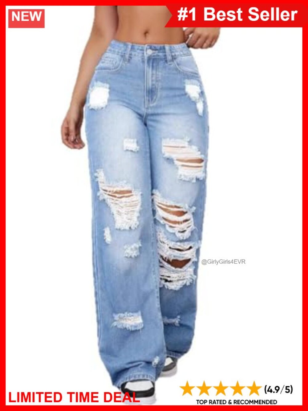 Women's Ripped Wide Leg High Waisted Denim Jeans